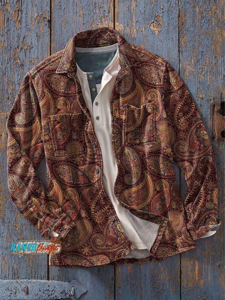 Men’s Retro Art Print Casual Shirt As Picture / S