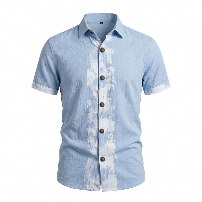 2026 Men’s Summer Linen Shirt Abstract Splash Ink Graffiti Loose Casual Vintage Short Sleeve Shirt