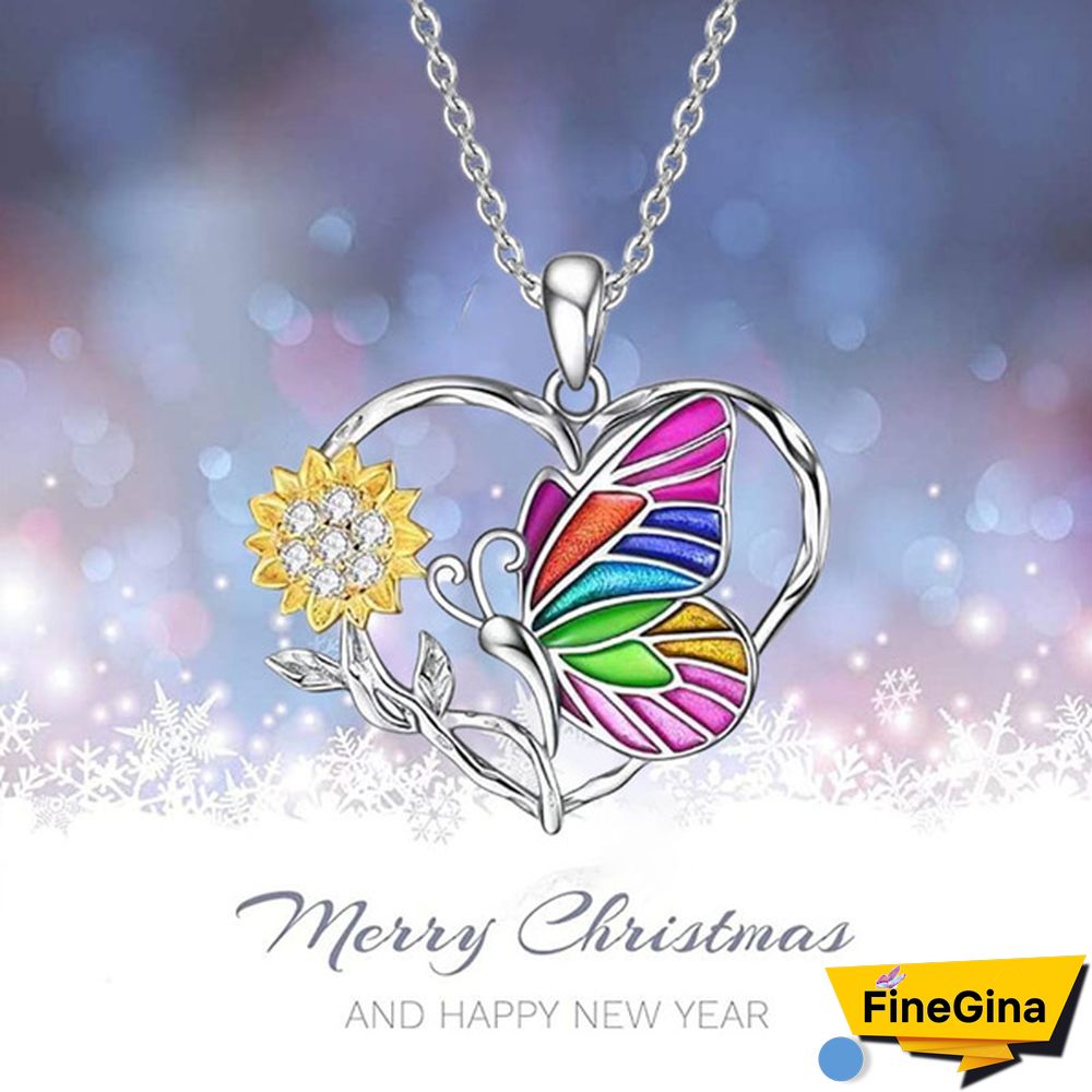 Exquisite Colorful Butterfly Necklace 925 Sterling Silver Heart Necklace Sunflower Necklace Multicolor Pendant Men's and Women's Jewelry Gifts Party Prom Jewelry Christmas Gifts