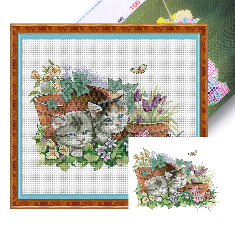 Joy Sunday Four Seasons Kitten - Printed Cross Stitch 14CT 31*26CM