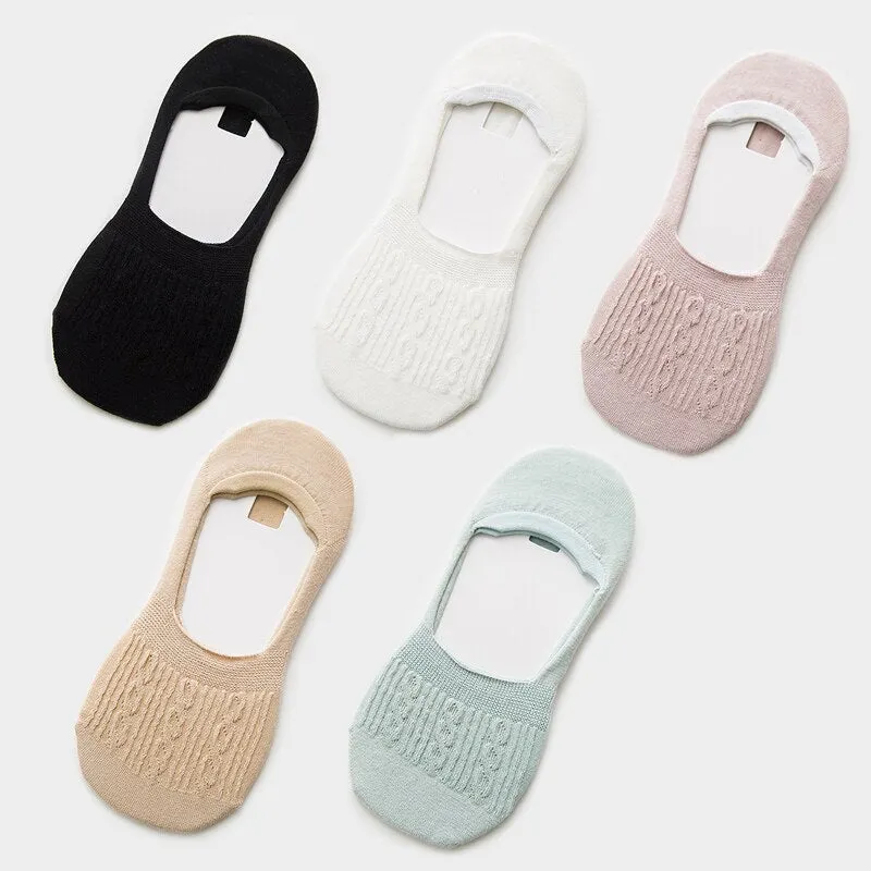 Candy Color Invisible Non-slip Low Cut Socks Fashion Women Casual Cotton Breathable Ankle Boat Socks 5Pairs
