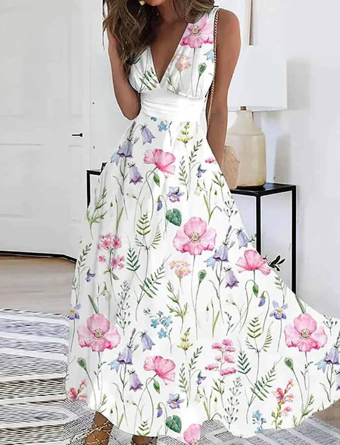 Women's Maxi Dress Floral V Neck Dress socialshop