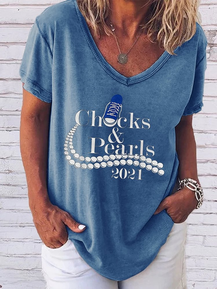 Bestdealfriday Chucks Pearls 2021 Casual Short Sleeve Cotton Blend Woman Tee