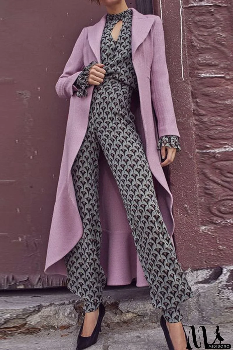 MidiSono - Casual Print Printing Half A Turtleneck Straight Jumpsuits