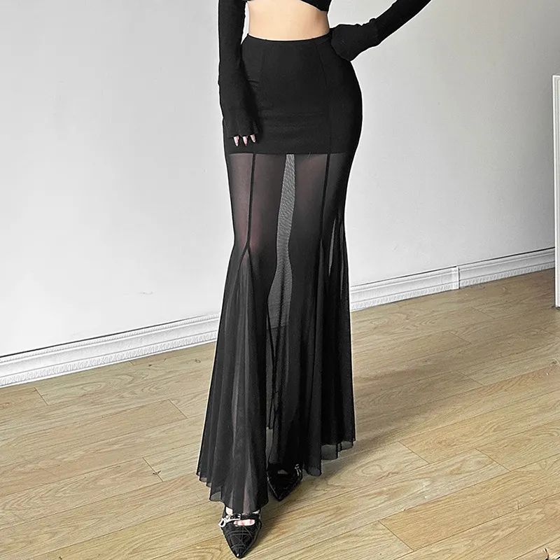Brownm New Women's Clothing In The Autumn Of 2024, The Body-Repair Perspective Solid-Color High-Waisted Mesh Half-Body Skirt