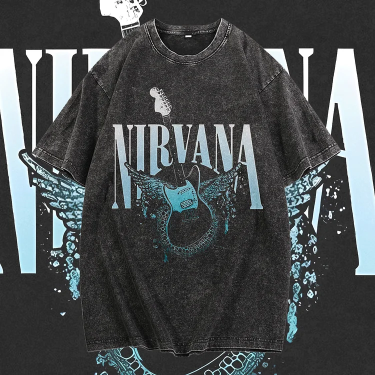 Davidhawaii100% Cotton Casual Vintage Rock Guitar Lettering Street T-Shirt - 100% Cotton