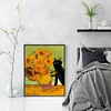 Van Gogh Sunflowers And Black Cat - 11CT Stamped Cross Stitch - 40*50cm