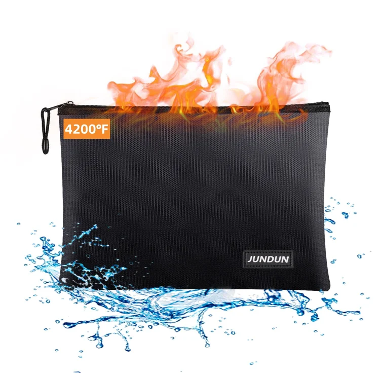 JUNDUN Fireproof Document Bags,14.2&rdquo;x 10.0&rdquo;Waterproof and Fireproof Money Bag with Aluminum Foil Lining