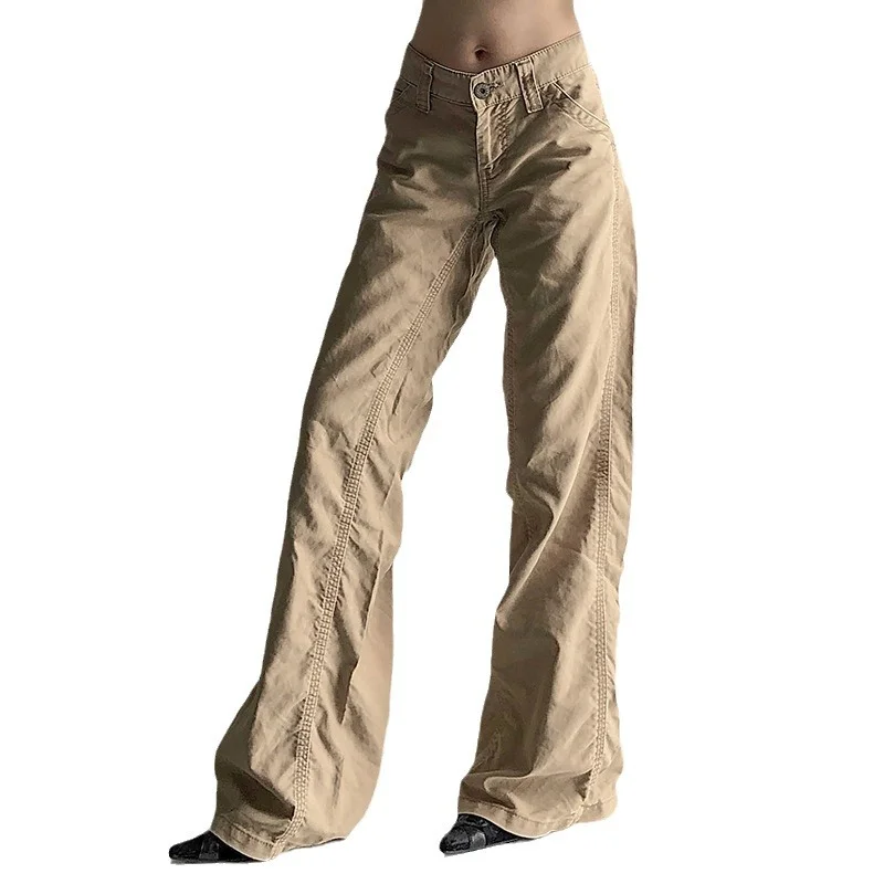 Toloer Toloer Style Cool Sister Simple Basic Straight Leg Casual Pants Low Waist Loose Shrink Pleated Wide Leg Cargo Pants-Outfit Ideas