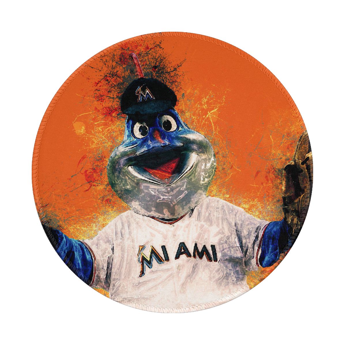 Miami Marlins Mascot Waterproof Round Mouse Pad for Wireless Mouse