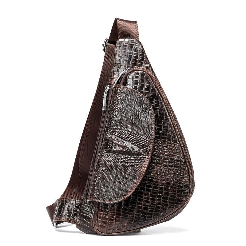 Mens Outdoor Fashion Alligator Pattern Cow Leather Chest Bags
