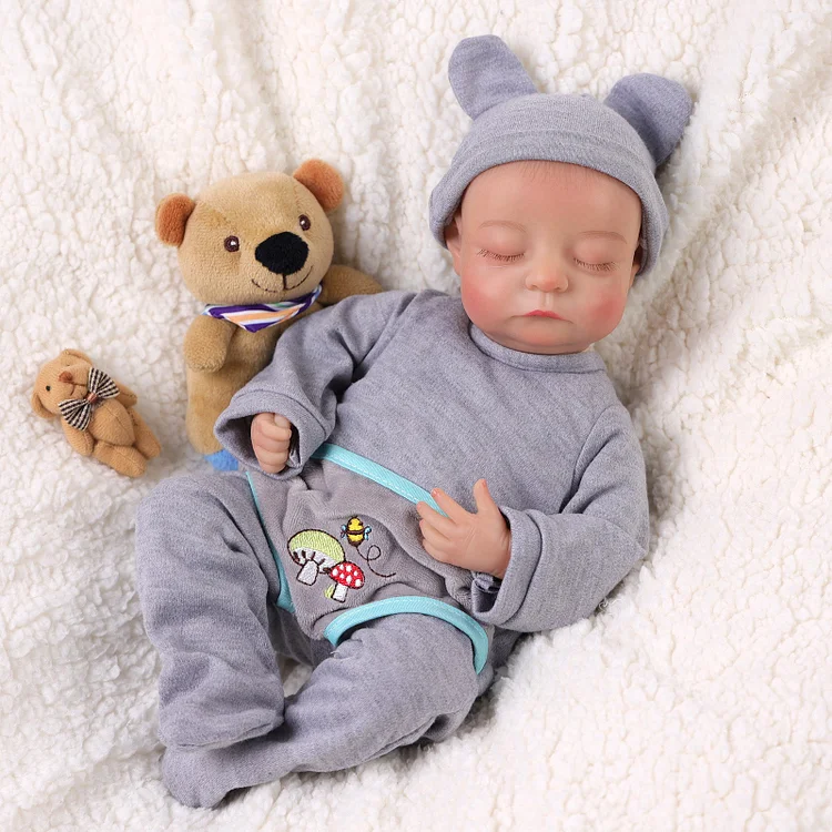 Babeside Noah 15" Reborn Baby Doll Lifelike Boy Sleeping Infant Adorable Grey