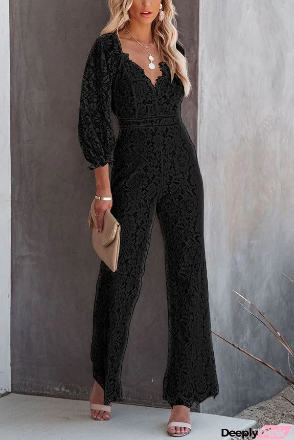 Lantern Sleeve Lace Jumpsuit