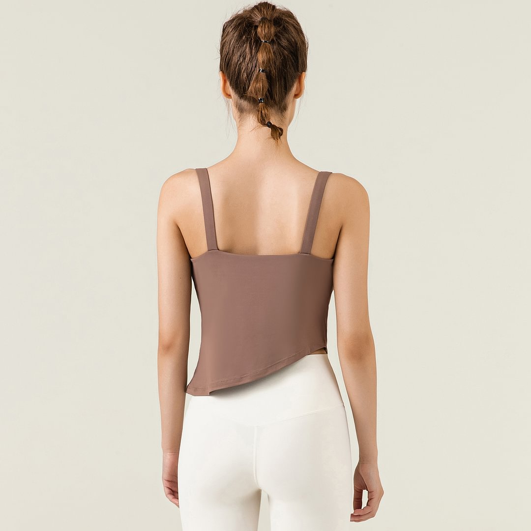 Buy Cocoa Brown skin friendly breathable stretchable close-fitting butter soft sports fitness vest with pads for women of high quality on Hergymclothing