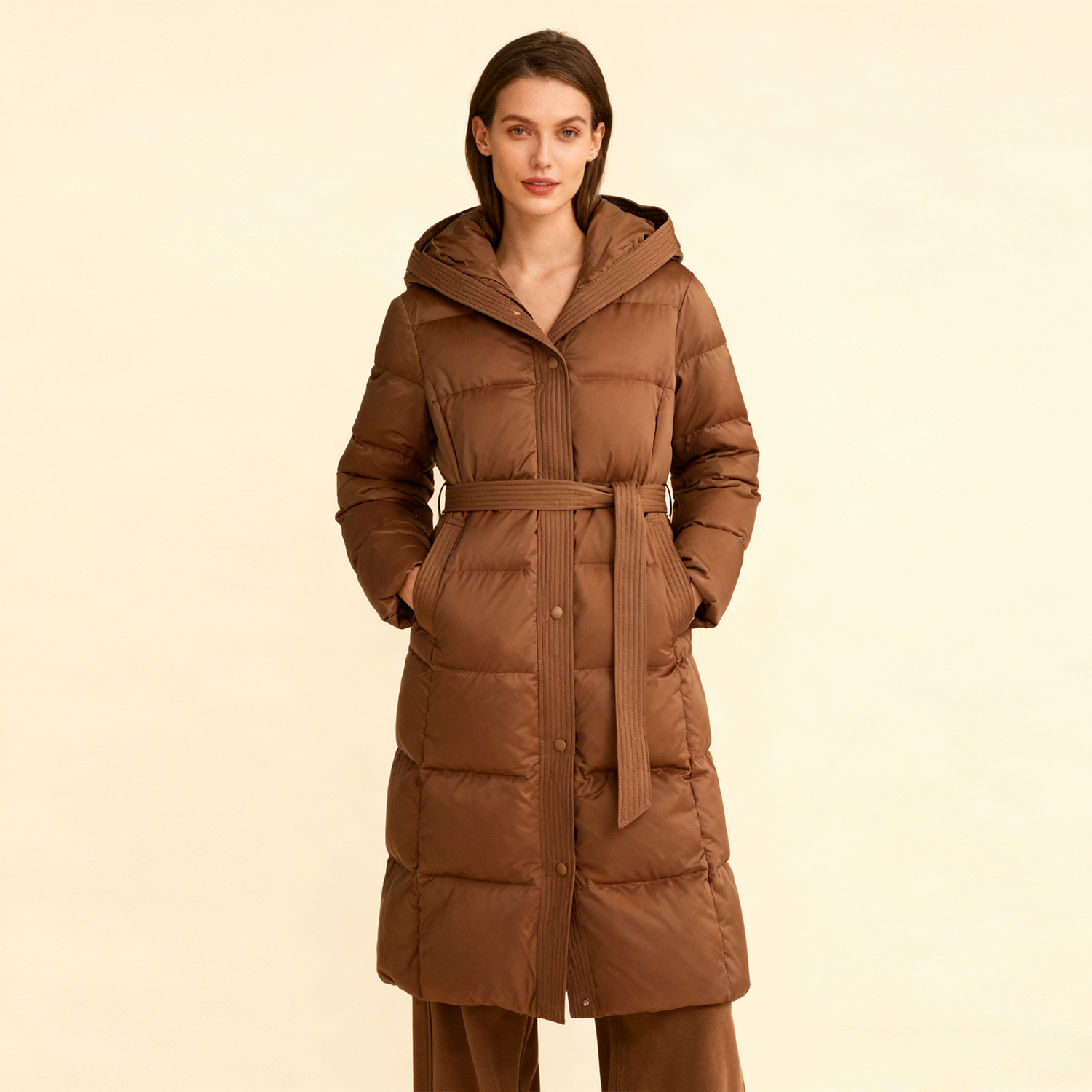Women's Down Jacket Hooded With Belt REAL SILK LIFE