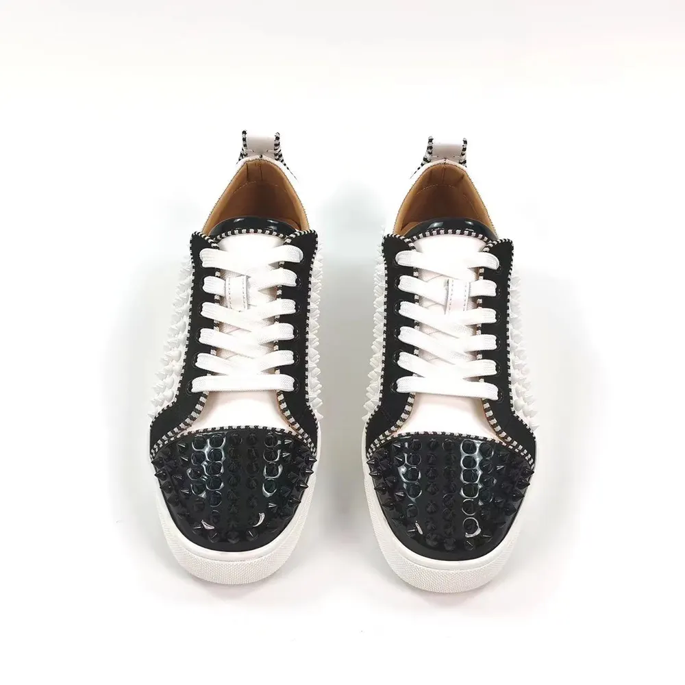 Gentleman's Prom Party Sneakers Shoes Red Bottom Round Toe Rivets Shoes-vocosishoes