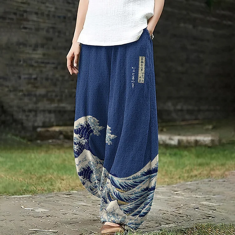 Wearshes Women's Apray Japanese Art Loose Casual Pants