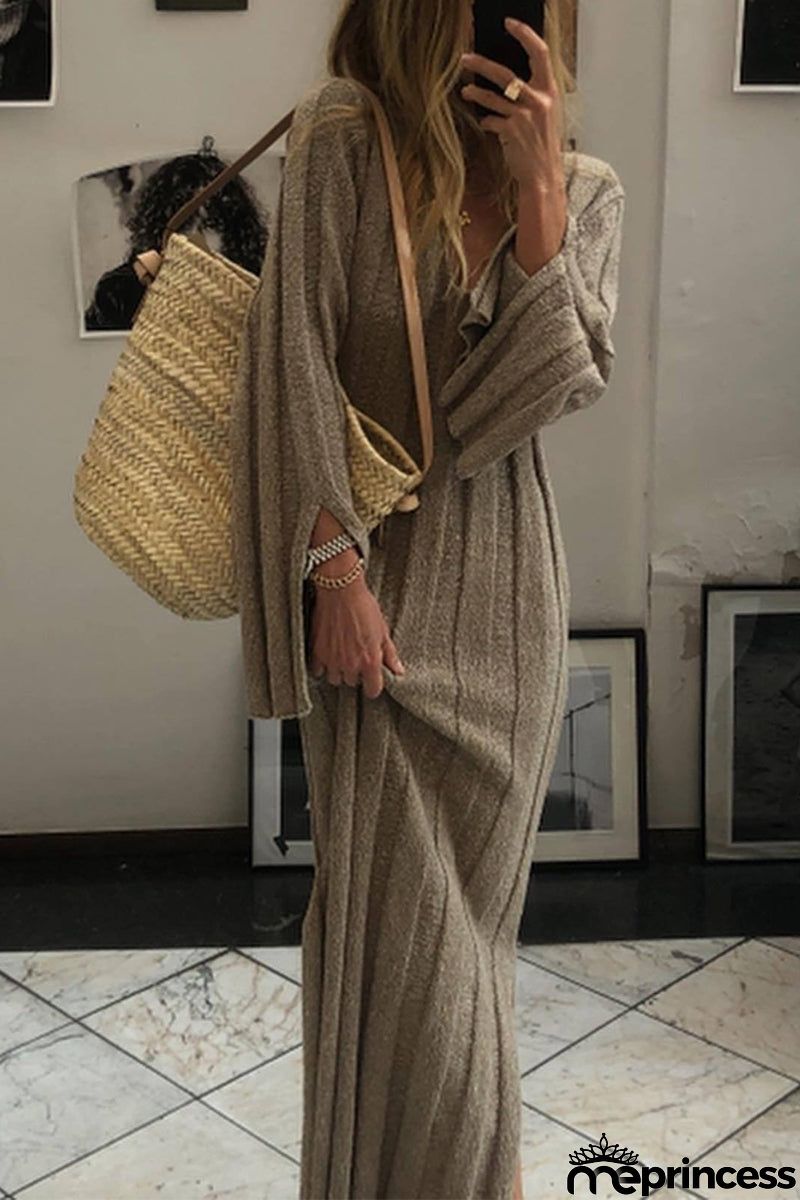 Casual Simplicity Solid Slit Fold V Neck One Step Skirt Dresses