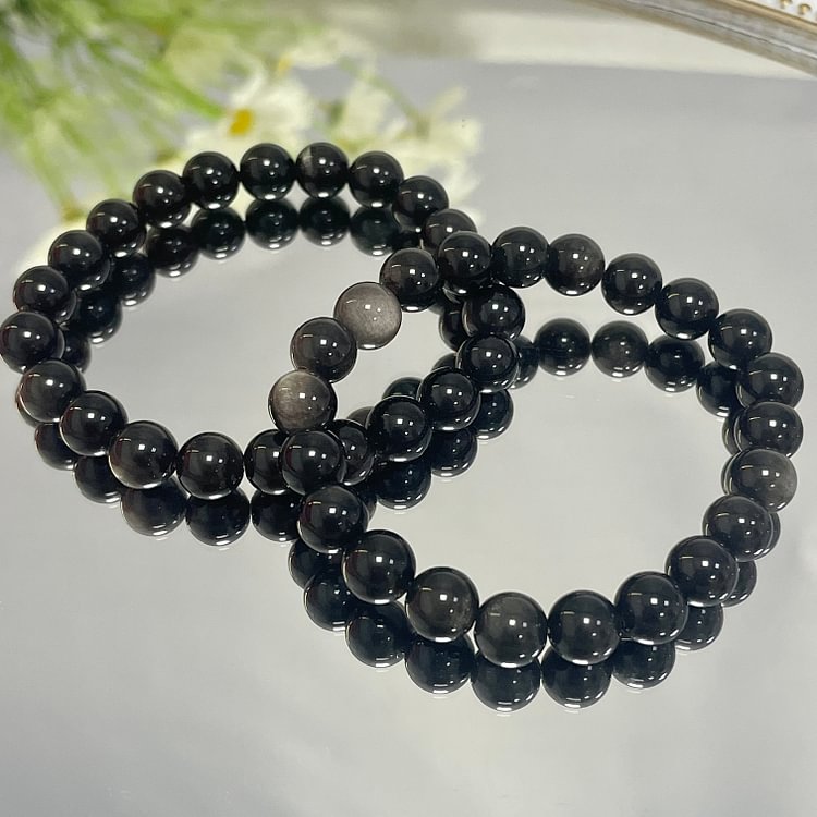 Silver Obsidian Bracelet 6mm/8mm/12mm