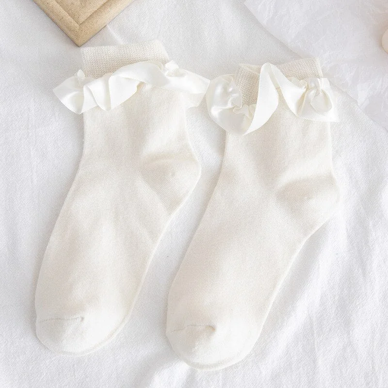 Lourdasprec Cute Ruffle Lolita Socks Designer White Kawaii Harajuku Calcetines Woman Chaussette Femme Funny Women Meias Happy Cool Sock