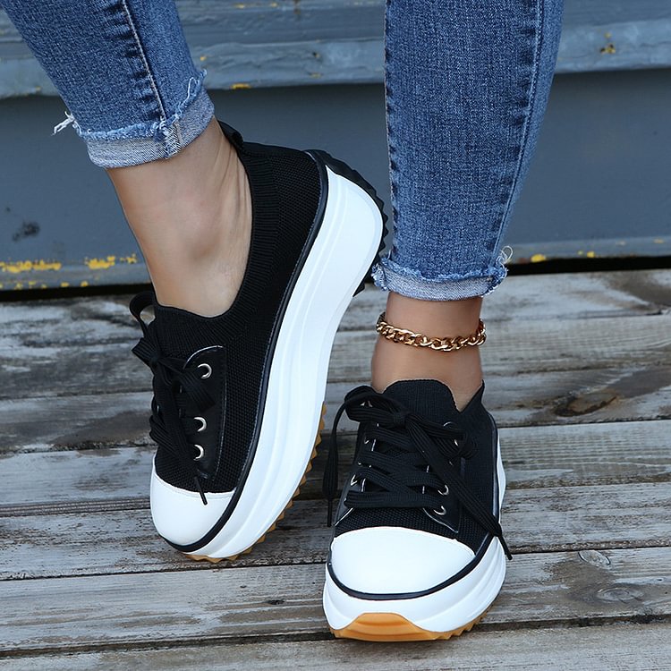 Flyweaving thick-soled women's casual canvas shoes