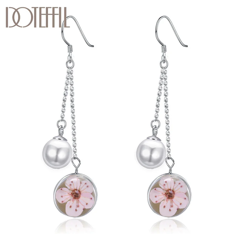 DOTEFFIL 925 Sterling Silver Flower Pearl Pendant Earrings Charm Women Jewelry 