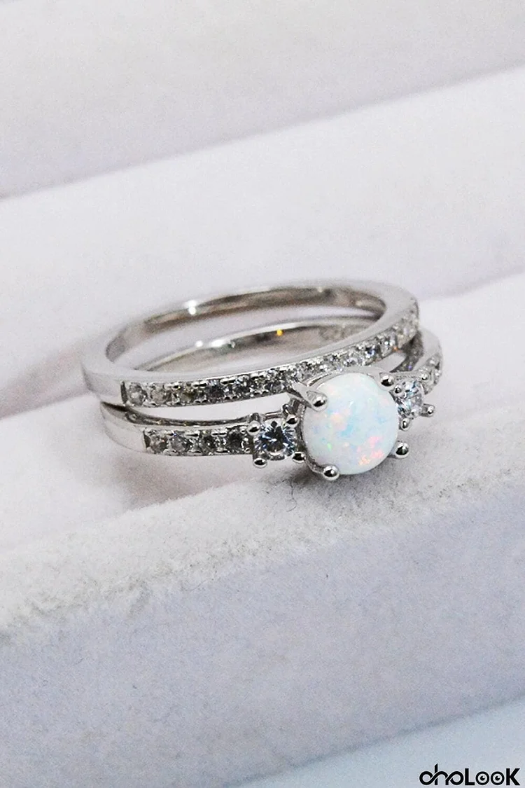 925 Sterling Silver Opal Split Shank Ring