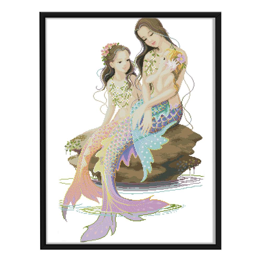 

Mermaid Mother and Daughter - 14CT Stamped Cross Stitch - 48*69cm, 501 Original