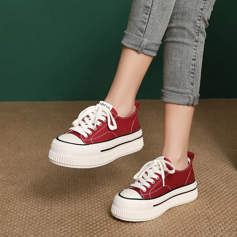 Yyvonne Spring And Summer New Thick-Bottomed Canvas Shoes Women's Round Head Casual Single Shoes Shallow Low Help Small White Shoes
