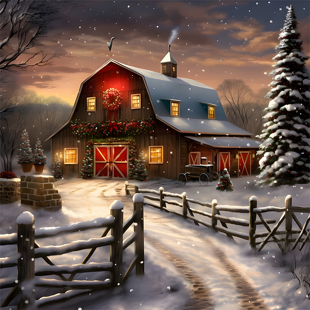 House In Snow 30*30cm(canvas) full round drill diamond painting