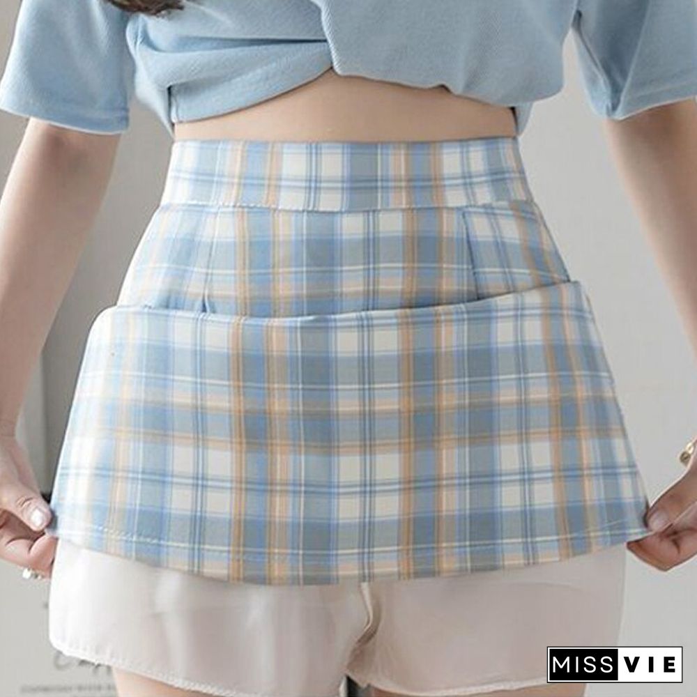 Sexy Slim Plaid Skirts Women High Waist Chic A-line Mini Skirts Summer Casual Korean Zipper Preppy Style All-match Hip Skirt New