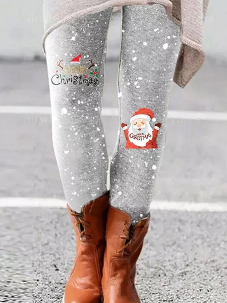 Women Skinny Christmas Snowman Cute Leggings Pants