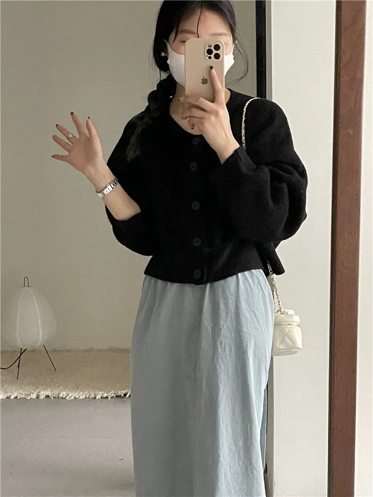 Churchf Churchf Neck Single Breasted Bat Sleeve Knit Cardigan Female 2024 Autumn Loose Lazy Gentle Wind Short Sweater Coat