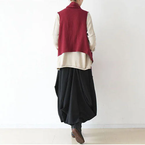 2021 fall winter  scarf vest red linen tops original design linen outfits
