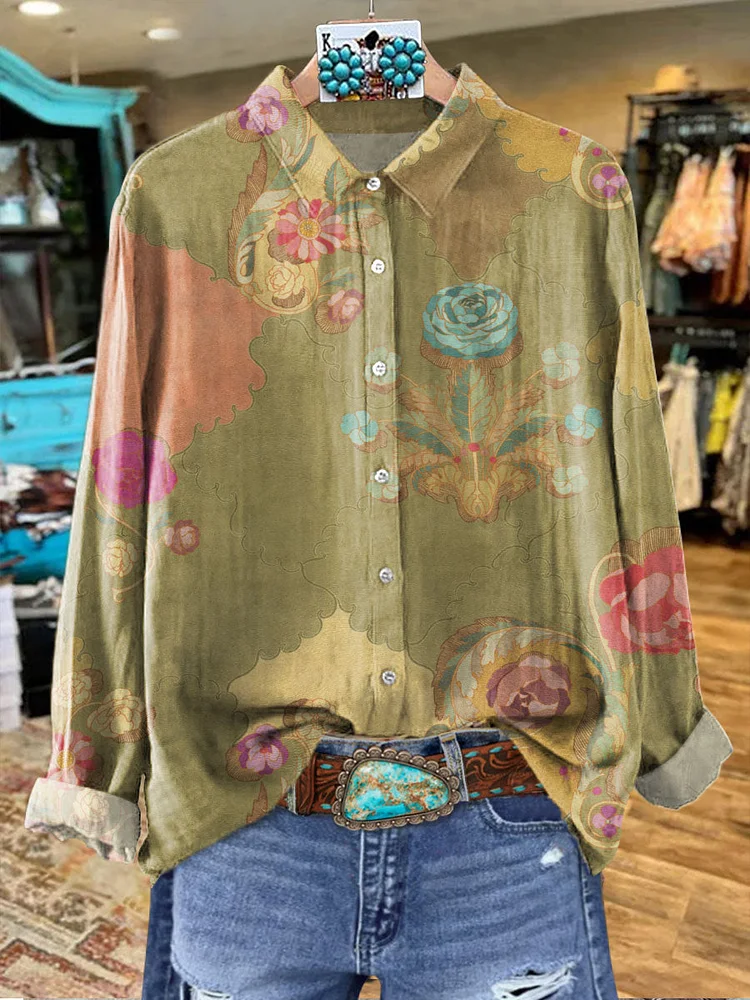 Women's Art Print Casual Cotton Shirt