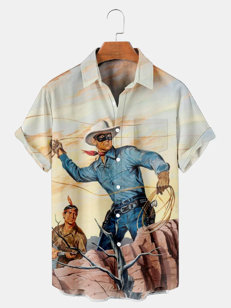 Men’S Classic Vinatge West Movie LONE RANGER Printed Shirt