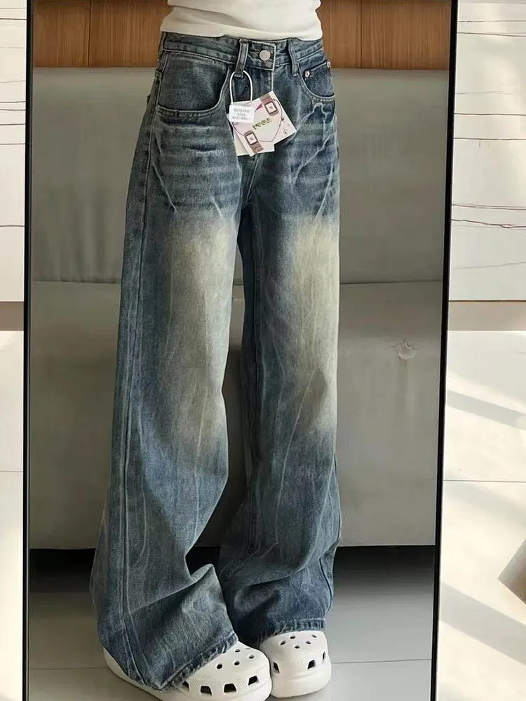 Light Wash Blue Jeans Relaxed Straight Leg Denim Trousers