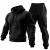 Men's Vintage Waffle Quilted Plaid Pocket Hoodie And Sweatpants Jogger Set by Inlyline