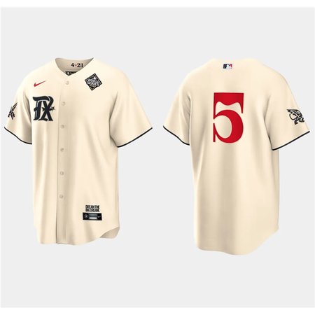 Men's Texas Rangers #5 Corey Seager Cream 2023 World Series City Connect Stitched Baseball  Jersey