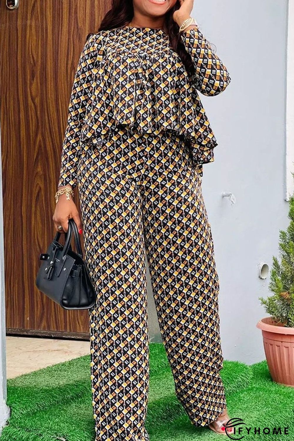 Flounced Digital Print Wide Leg Two Piece Sets | IFYHOME