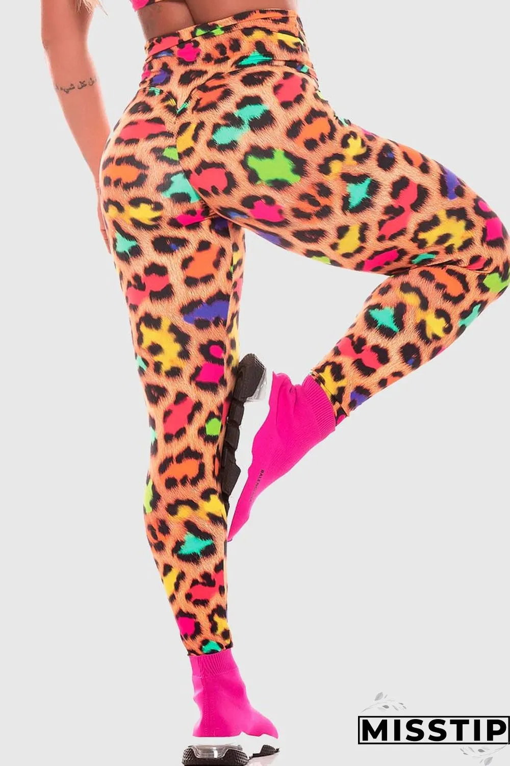 Colour Casual Sportswear Print Basic Skinny Mid Waist Trousers