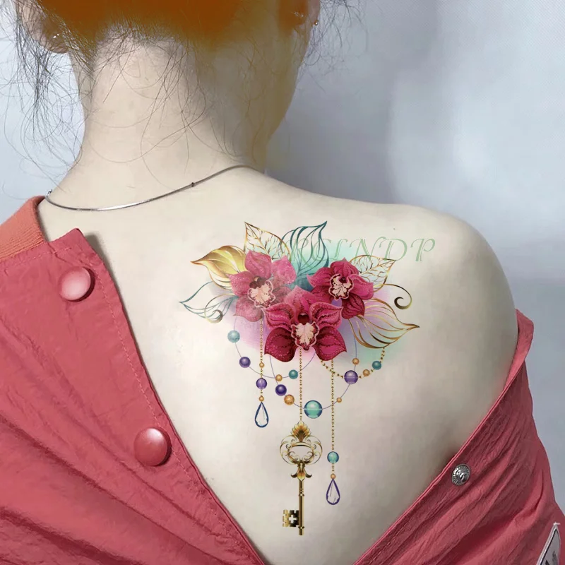 Sdrawing Temporary Tattoo Sticker peony flower diamond necklace fake tatto flash tatoo stickers art tattoos for girl women men