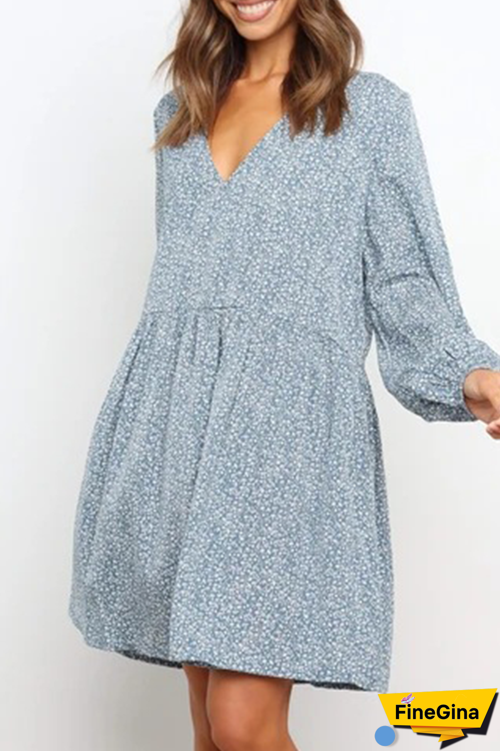 Fashion Elegant Print Split Joint V Neck A Line Dresses