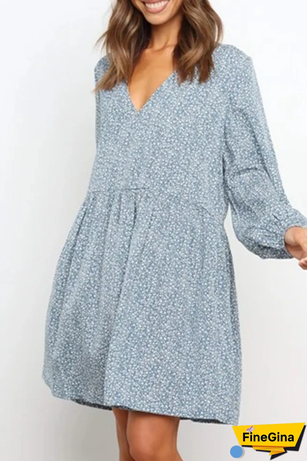 Fashion Elegant Print Split Joint V Neck A Line Dresses