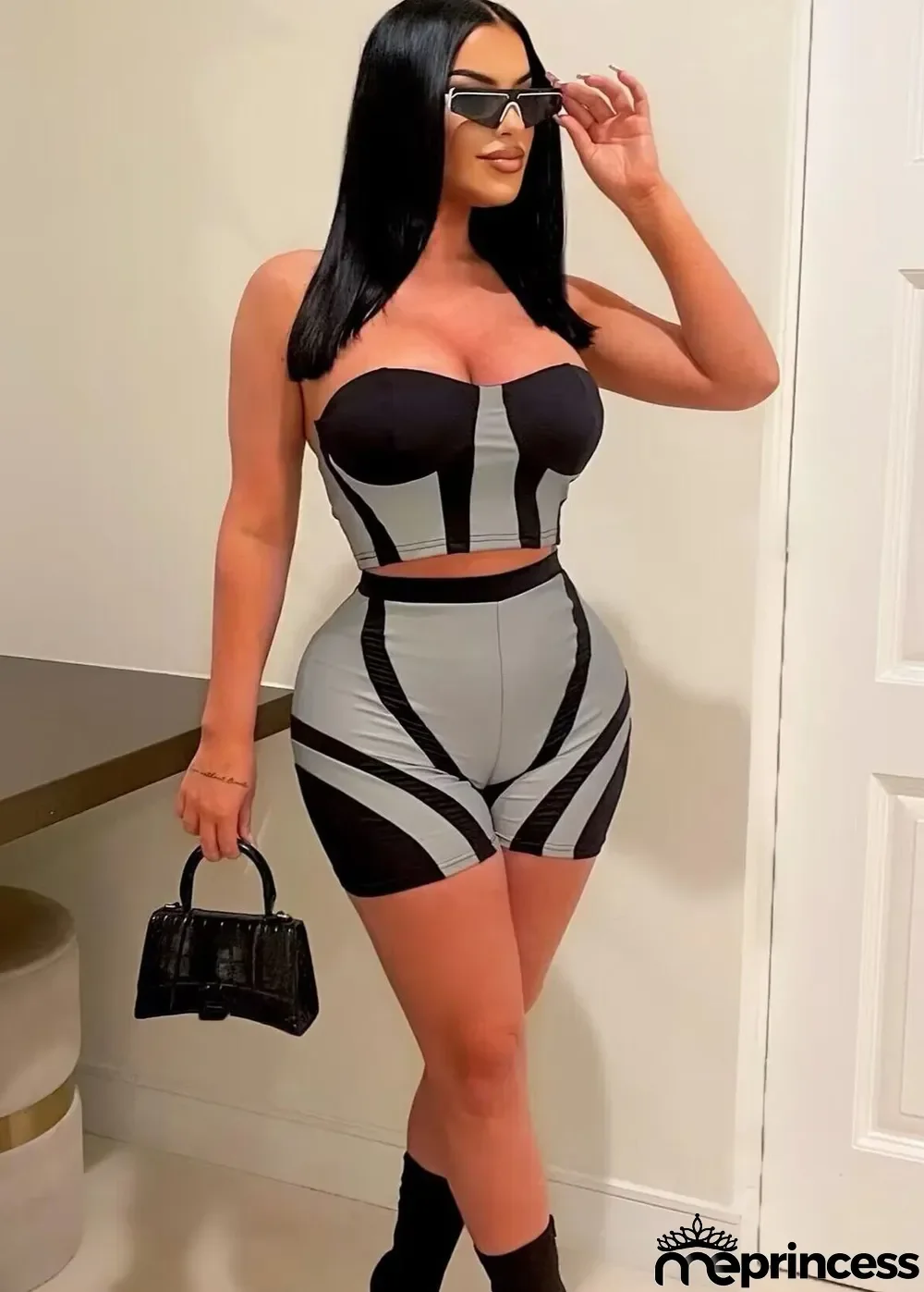 Women Print Crop Top and Shorts Two-Piece Set