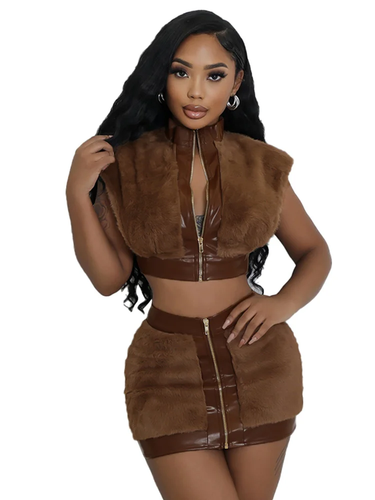 Uveng Uveng Has K24ST426 Fashion Women's Clothing 2024 Autumn New Sexy Hot Babes Ass Skirt Set