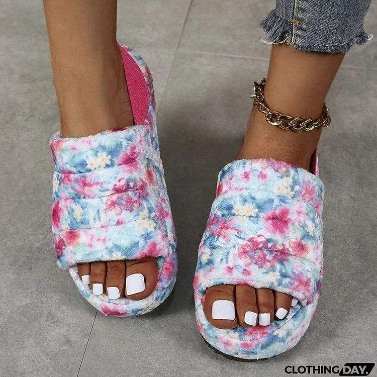 Female Comfy Floral Print Thick Bottom Home Wear Slippers