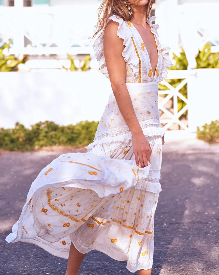V-neck midi dress