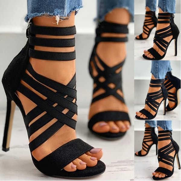 TeeYours Womens Fashion All Season Black Bandage Peep Toe Stiletto Heels Sexy Casual High Heels High-heeled Sandals - Shop Trendy Women's Fashion | TeeYours