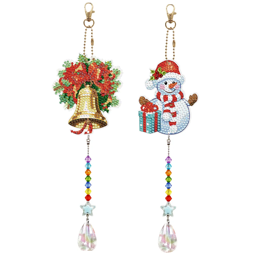 2pcs DIY Christmas Bells Snowman Diamond Drawing Hanging Ornament Kit Suncatcher